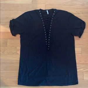 Emma & Sam Lace Up - Black T-Shirt